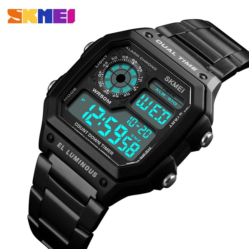 SKMEI Mannen Luxe Sport Horloges Count Down Waterdicht Horloge Staal Digitale Polshorloges Mannelijke Klok Relogio Masculino 1335