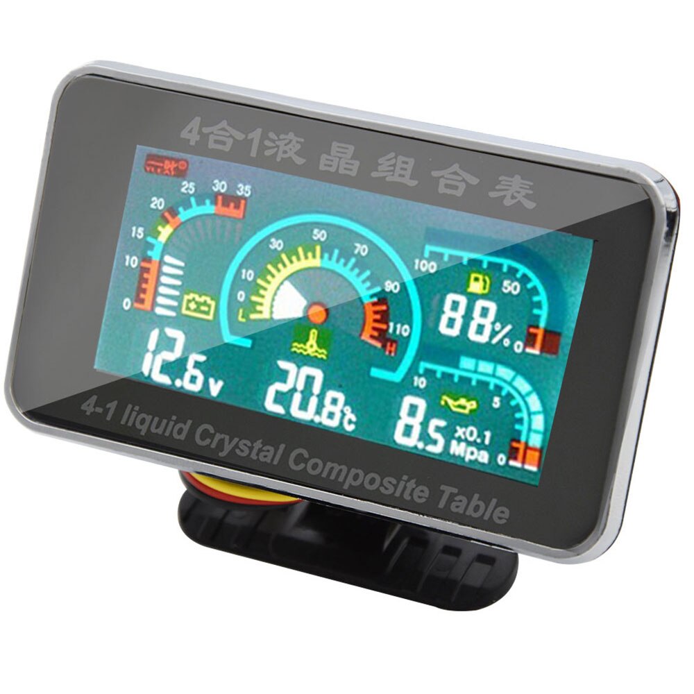 H 4 In 1 LCD Car Digital Oil Pressure Gauge Fuel Voltmeter Oil Pressure Water Temp Meter 1/8 NPT Oil Press Sensor 10mm 12-24V