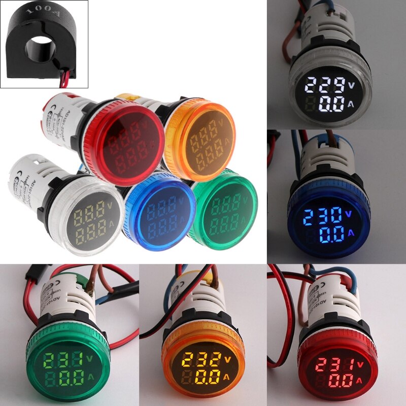 Digital Voltmeter Amperemeter 22mm Runde AC 50-500V 0-100A Spannung Volt Ampere-Monitor