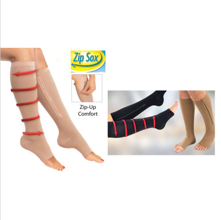 BACHASH 2 Pair Women's Slim Sleeping Beauty Leg Shaper Compression Stocking Zipper Leg Support Knee Stockings Beige Black S-L