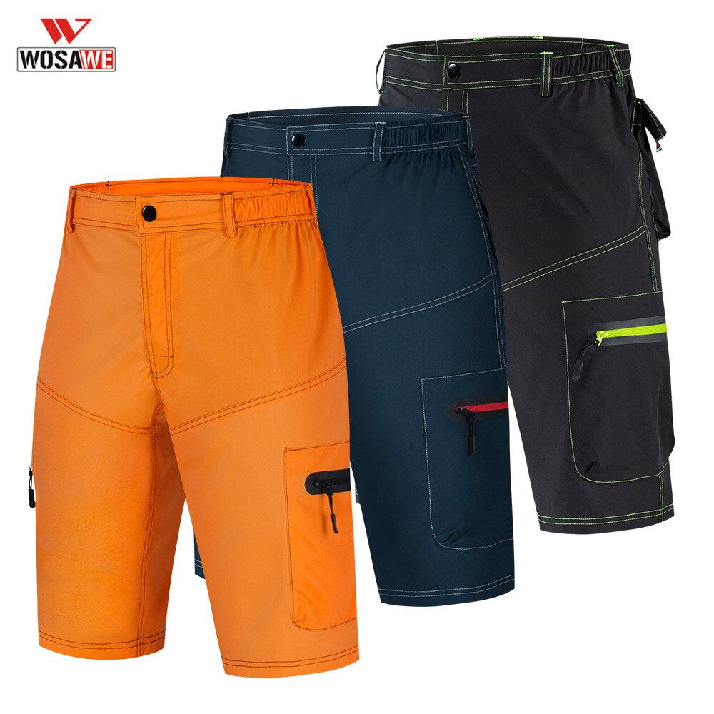 Wosawe mænd & #39 ;s korte ciclismo cykelshorts multi pocket mtb vandafvisende quick dry cykel bjergbukser motorcykel shorts
