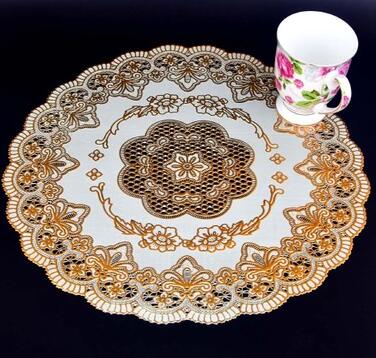 Set de table moderne en dentelle PVC, en plastique doré, set de table, tasse en tissu, pour les mariages, les repas, le thé, le café, sous-plat, set de table, napperon, set de cuisine: Gold 4