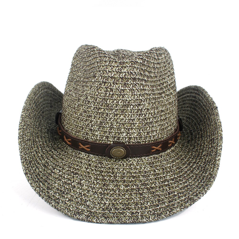 Chapeau Cowboy Paille Creuse Unisexe – Large Bord 8 Cm, Bande Perles, Protection Solaire Été – Style Western Tendance