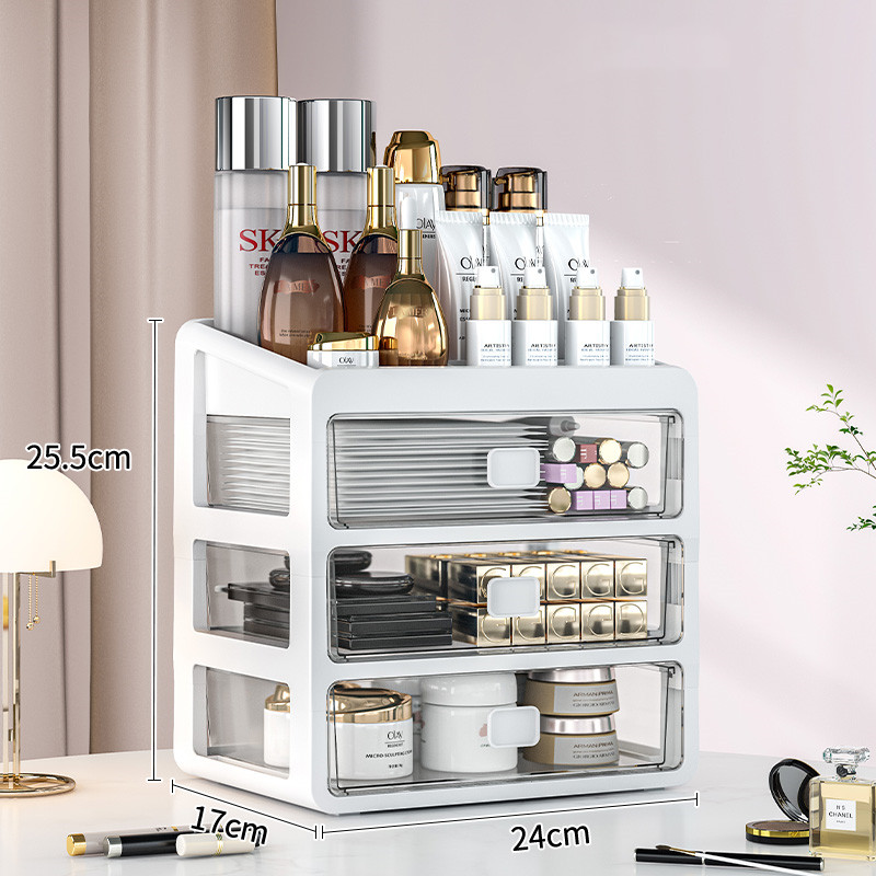 Organizador de cosméticos jóias caixa organizadora de maquiagem grande capacidade multifuncional gaveta de armazenamento de mesa caixa organizadora de maquiagem: Transparente