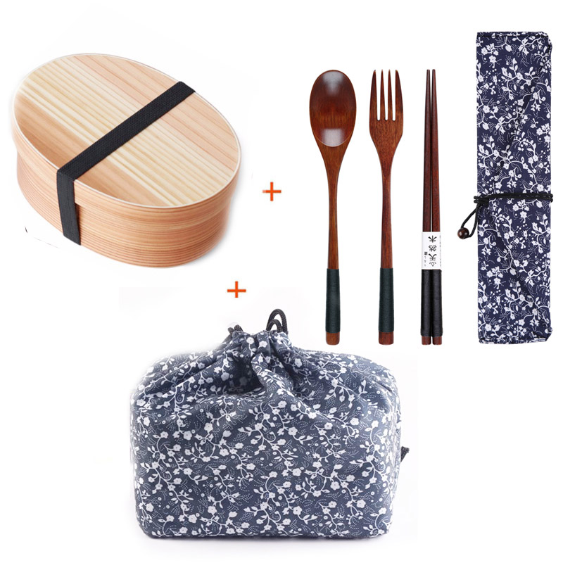 Unibird houten lunchbox, draagbare japanse stijl bentobox, studentencompartiment, voedselcontainer voor cmaping, picknickserviesset: B4