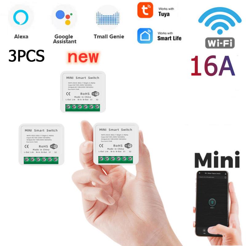 8Pcs 16A Mini Smart Wifi Diy Switch Ondersteunt 2 Way Control,Smart Home Automation Module, werkt Met Alexa Google Thuis Slimme Leven: 3PCS