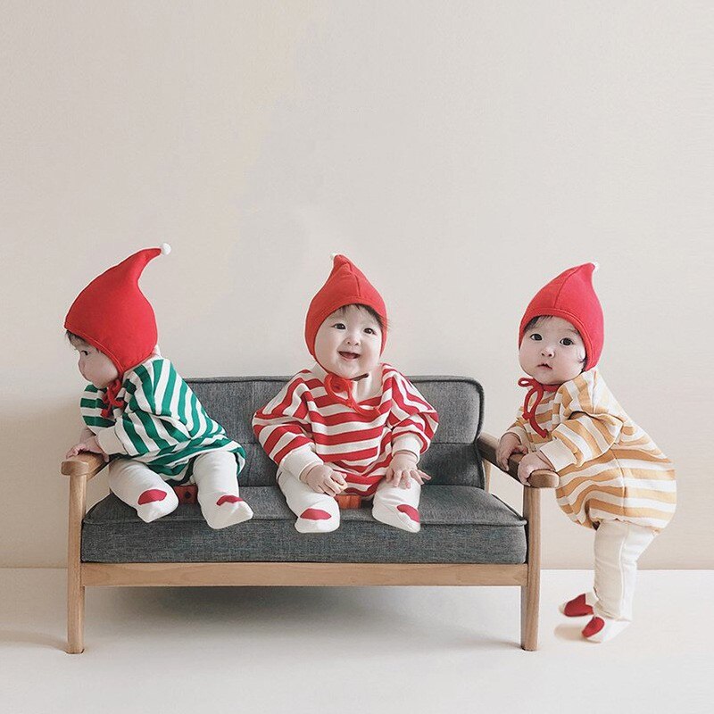 3169 Baby Winter En Lente Herfst Koreaanse Baby Kleding Peuter Jongens Meisje Gestreepte Katoenen Romper Outfits Sweatershirt