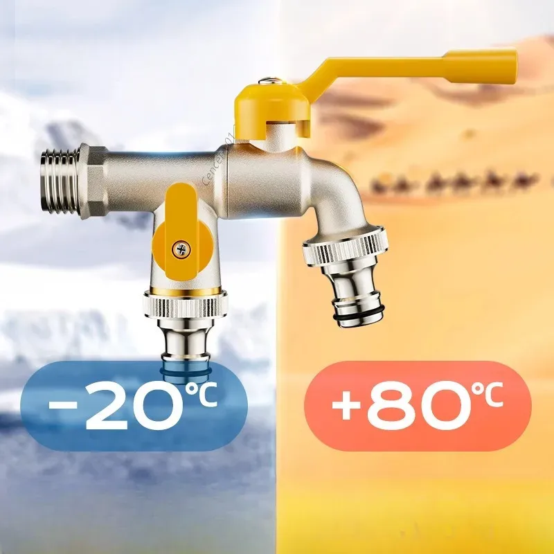 Outdoor Double Water Tap Faucet Exterior Garden Hose Faucet Adapter 1/2" IBC Water Tank Connector 1-Way 2-Way Brass Tap