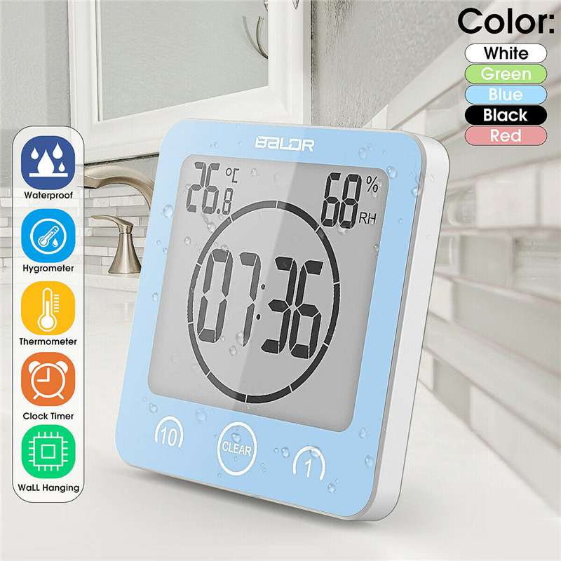 Waterproof LCD Digital Wall Clock Shower Suction Wall Stand Alarm Timer Temperature Humidity Bath Weather Station for Home