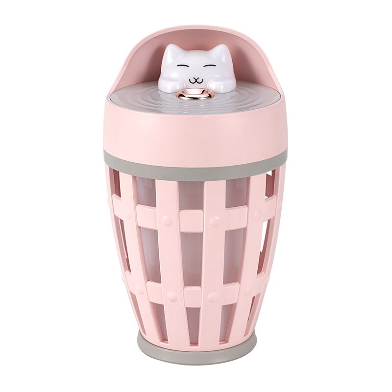 Humidificador de aire de gato feliz, difusor ultrasónico de Aroma con USB, fabricante de niebla con luz colorida para el hogar y el coche, 260ML: Rosa