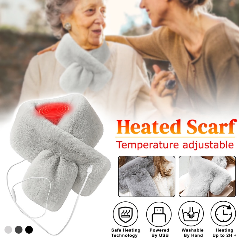 Usb elektrisk opvarmet plys sjal opvarmning tørklæde opvarmning hals wrap kvinder opvarmning tørklæde til vinter udendørs