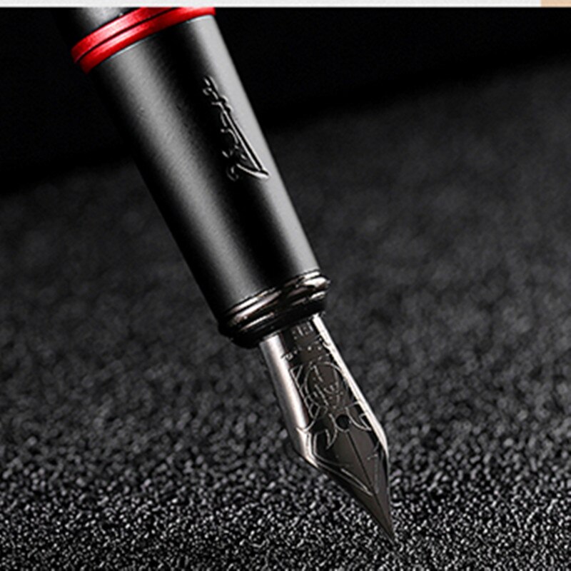 bolígrafo de tinta Picasso Pimio negro, pluma de Metal negro EF/M/plumín curvo 0,38/0,6/1,0mm, anillo rojo mate, bolígrafo de tinta para de negocios y oficina