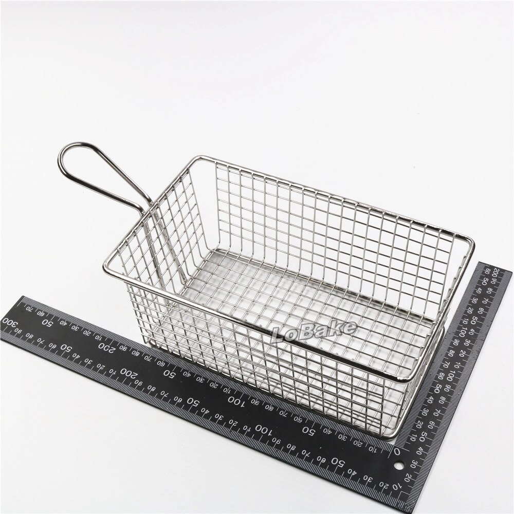 Top size 20*12cm Big holes rectangle Stainless steel frying potato chips dumplings basket oil sieve strainer for cooking