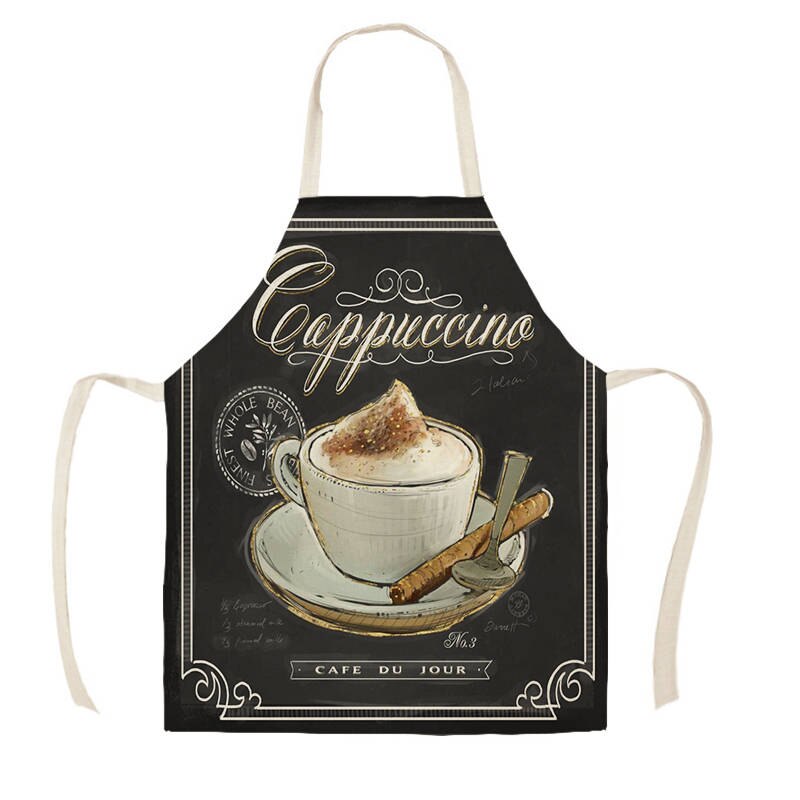 Coffee Pattern Kitchen Aprons for Woman Man Home Cooking Baking Shop Cleaning Cotton Linen Apron WQi857