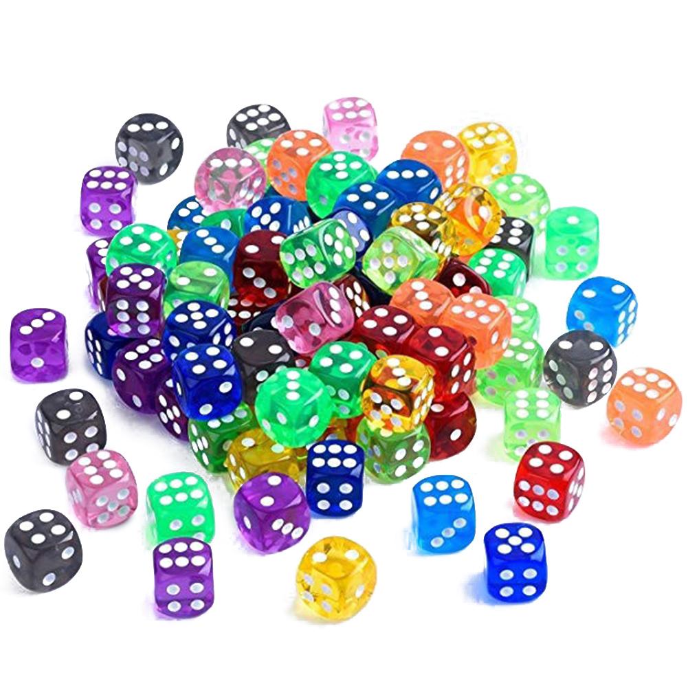 10pcs Dice Set Transparent Acrylic Dice Set Random Color for Party Table Board Game 16mm