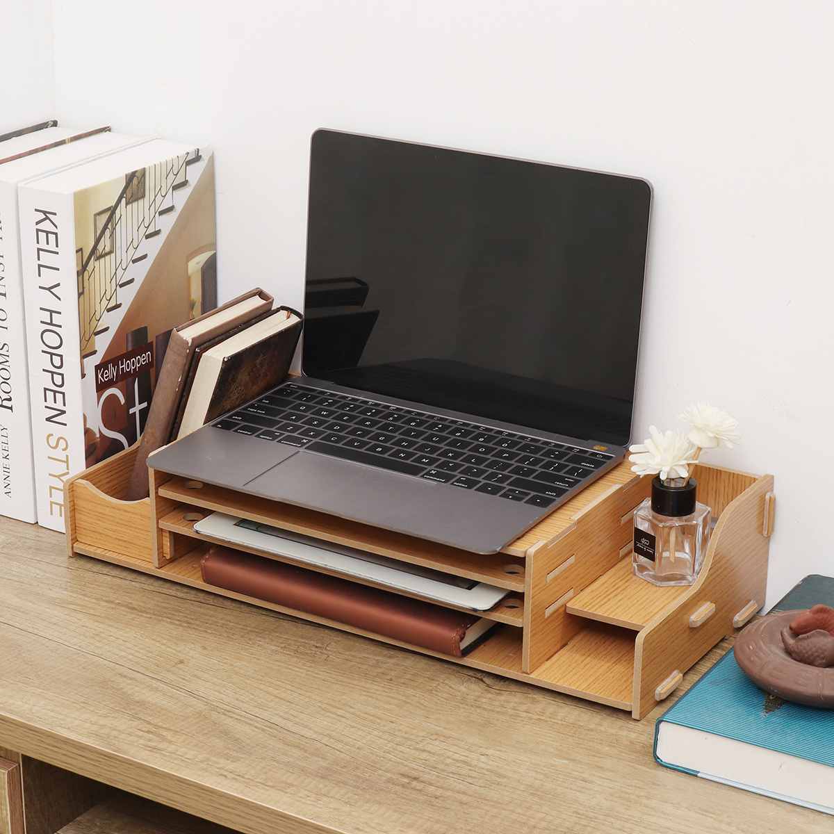 DIY 3 Layers Monitor Stand Riser Wood Computer Support Universal Desktop Holder Bracket Organizer for PC Laptop Home Office