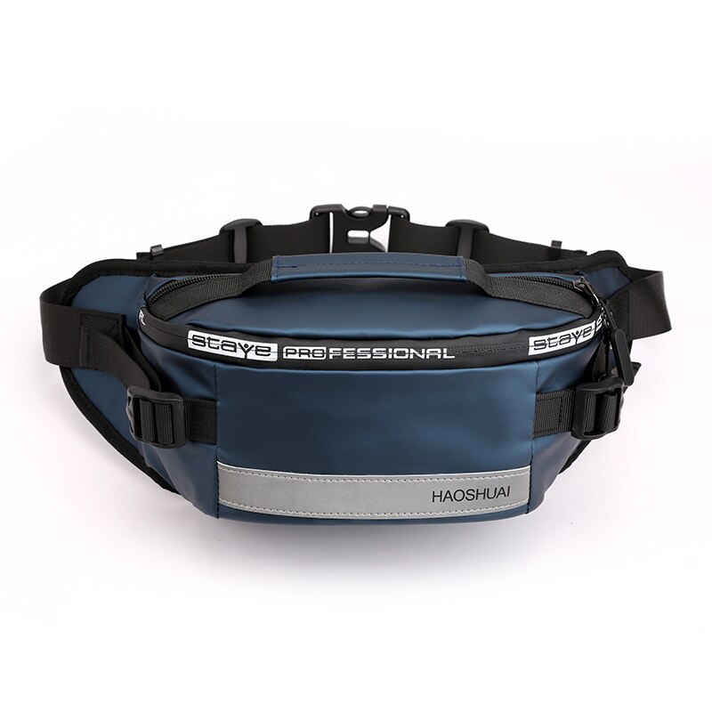 Imperméable à l'eau en Nylon hommes taille poitrine sac unisexe Fanny Pack réfléchissant banane ceinture sacs décontracté voyage Crossbody sacs: Bleu