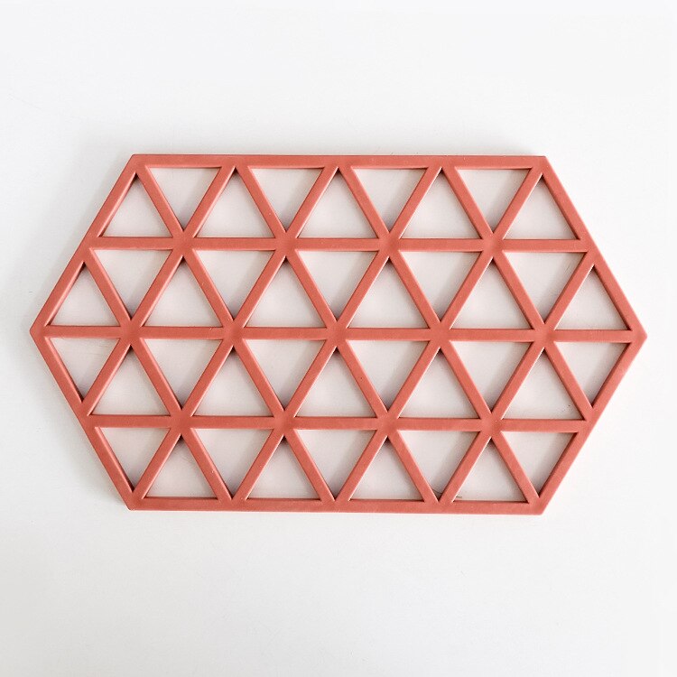 Nordisk stil blått rött rutnät hexagon form silikon koppmatta halksäker isoleringsplatta heminredning köksredskap för kruka tallrik kopp skål: Röd c