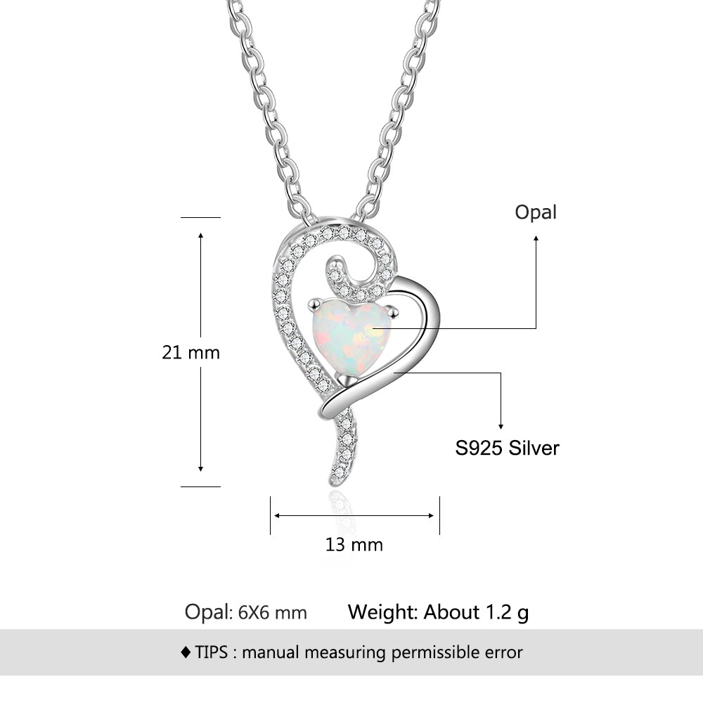 925 Sterling Silber Herz Anhänger Halskette Erstellt Weiß Opal Halskette mit Zirkonia Romantische für Frauen Liebhaber (Lam Hub fong)