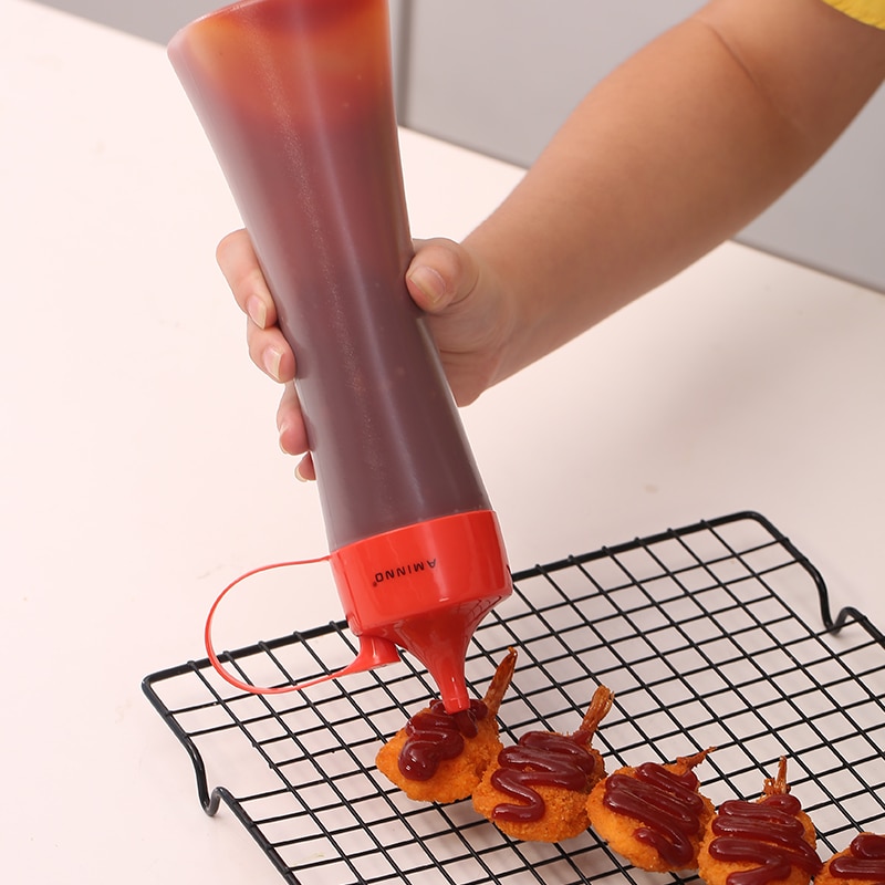 Aminno squeeze dispenser flaskor 400ml salladsdressing ketchup hälsosam pe plast kökskrydda verktyg