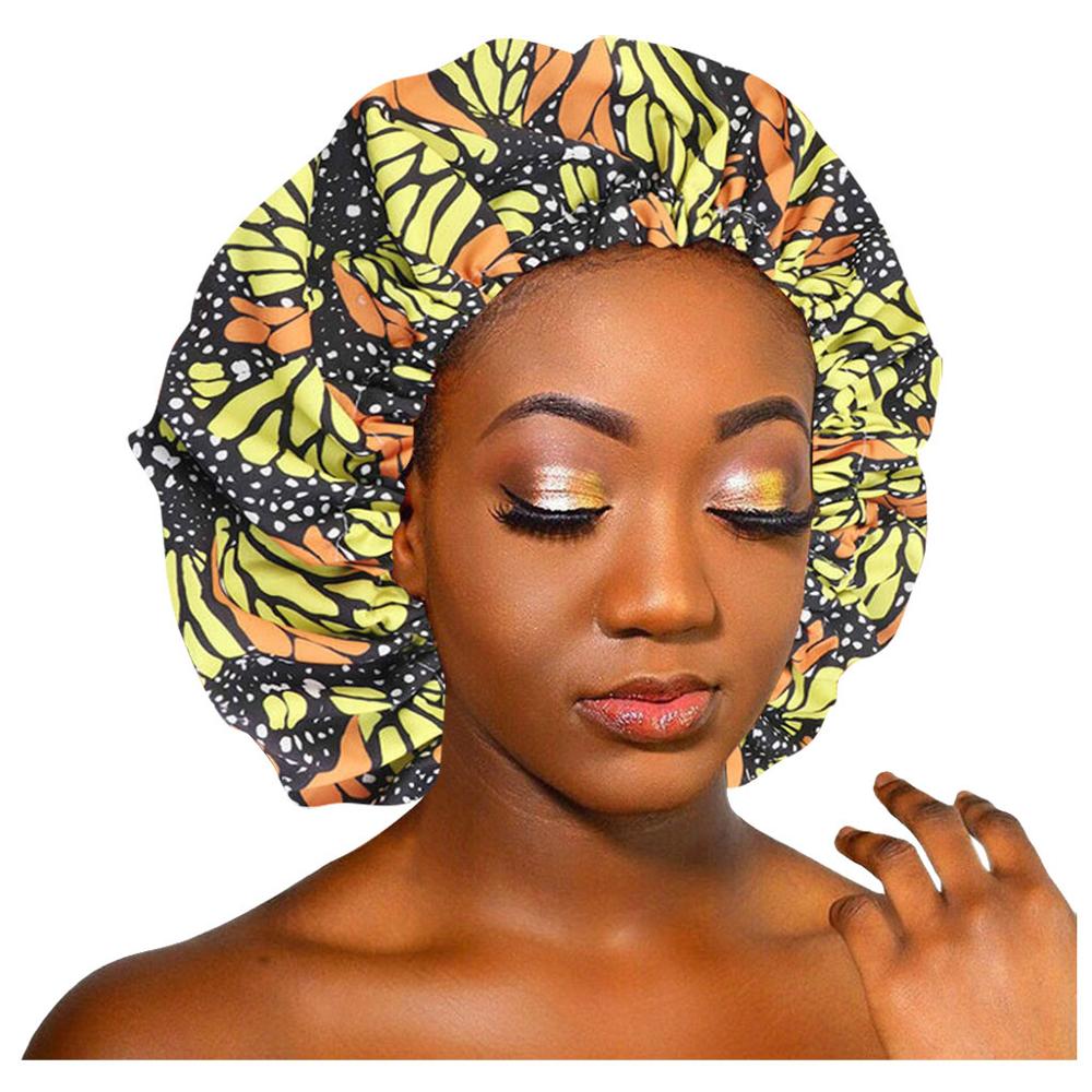 African Pattern Ankara Print Bonnet Women Night Sleep Cap Satin Lining Soft Extra Large Head Wear Ladies Headwrap Hair Care Hat: Black