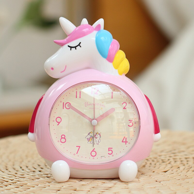 Reloj despertador con dibujos animados para niños, despertador bonito y para estudiantes, multifuncional, silencioso, para cabecera, luminoso: Pink