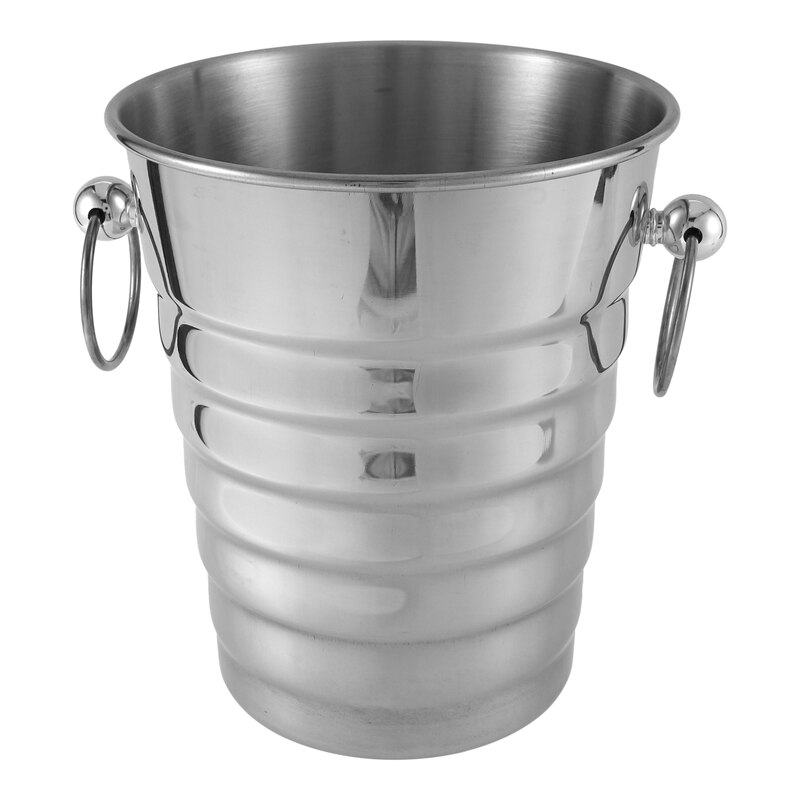 5L Stainless Steel Thick Threaded Ice Bucket Bar Champagne Cooler: Silver (silver ring)