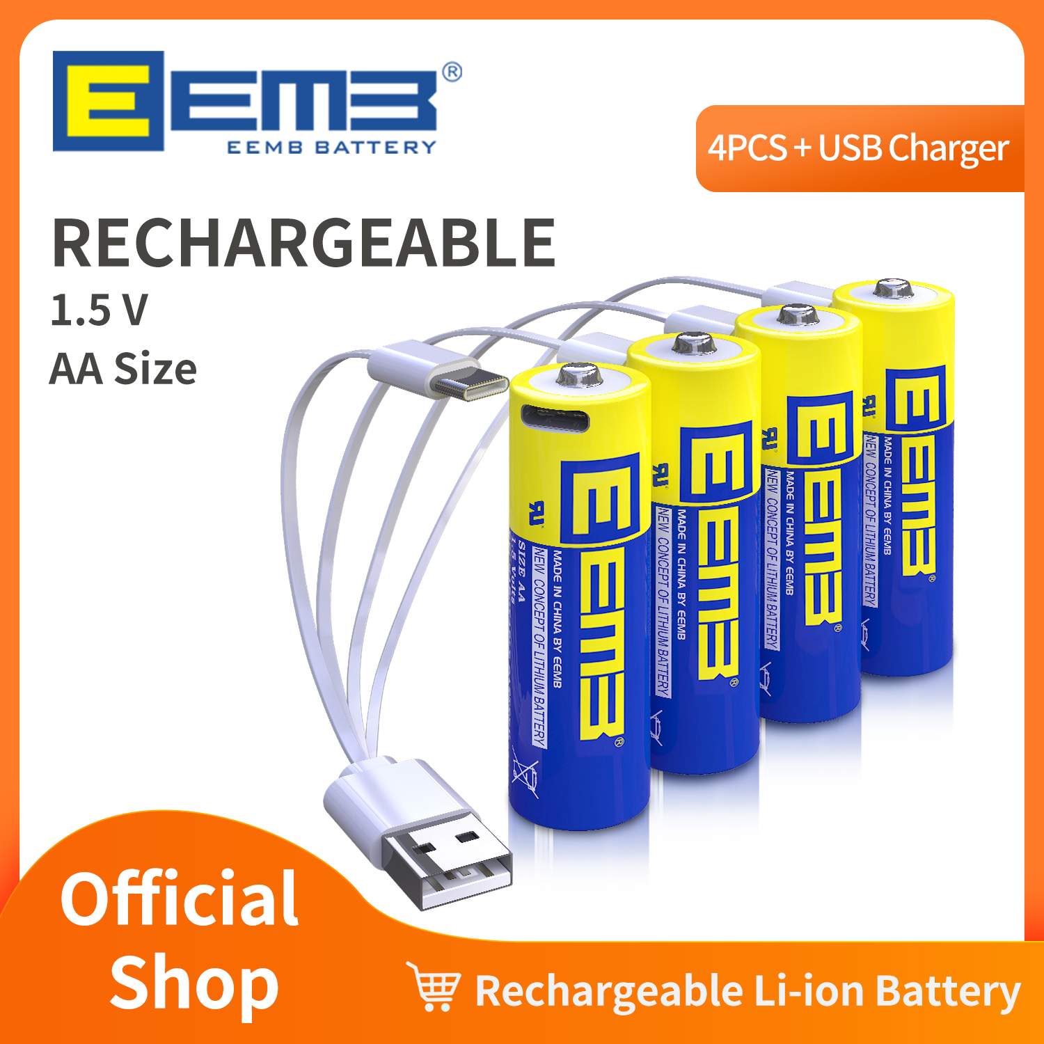 Eemb 1.5V Lithium Aa Batterijen Oplaadbare Aa Batterij 2600mwh Usb Type C Oplaadkabel Vervanging Batterij: WHITE