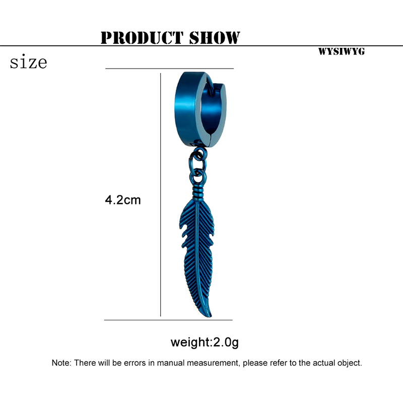 1 pieza Simple pluma colgante pendientes hombre mujer pendientes de acero inoxidable Unisex personalidad oreja joyería accesorio