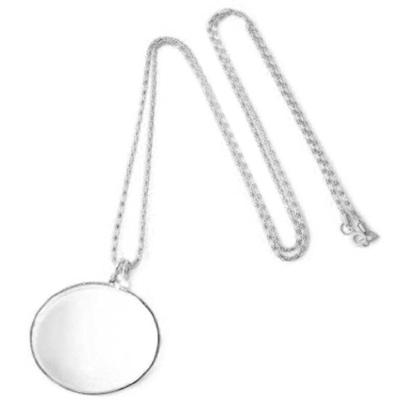 1 pc prata ouro 5x lupa na lente colar corrente lupa monóculo pingente jornal livros ferramenta de leitura: Silver