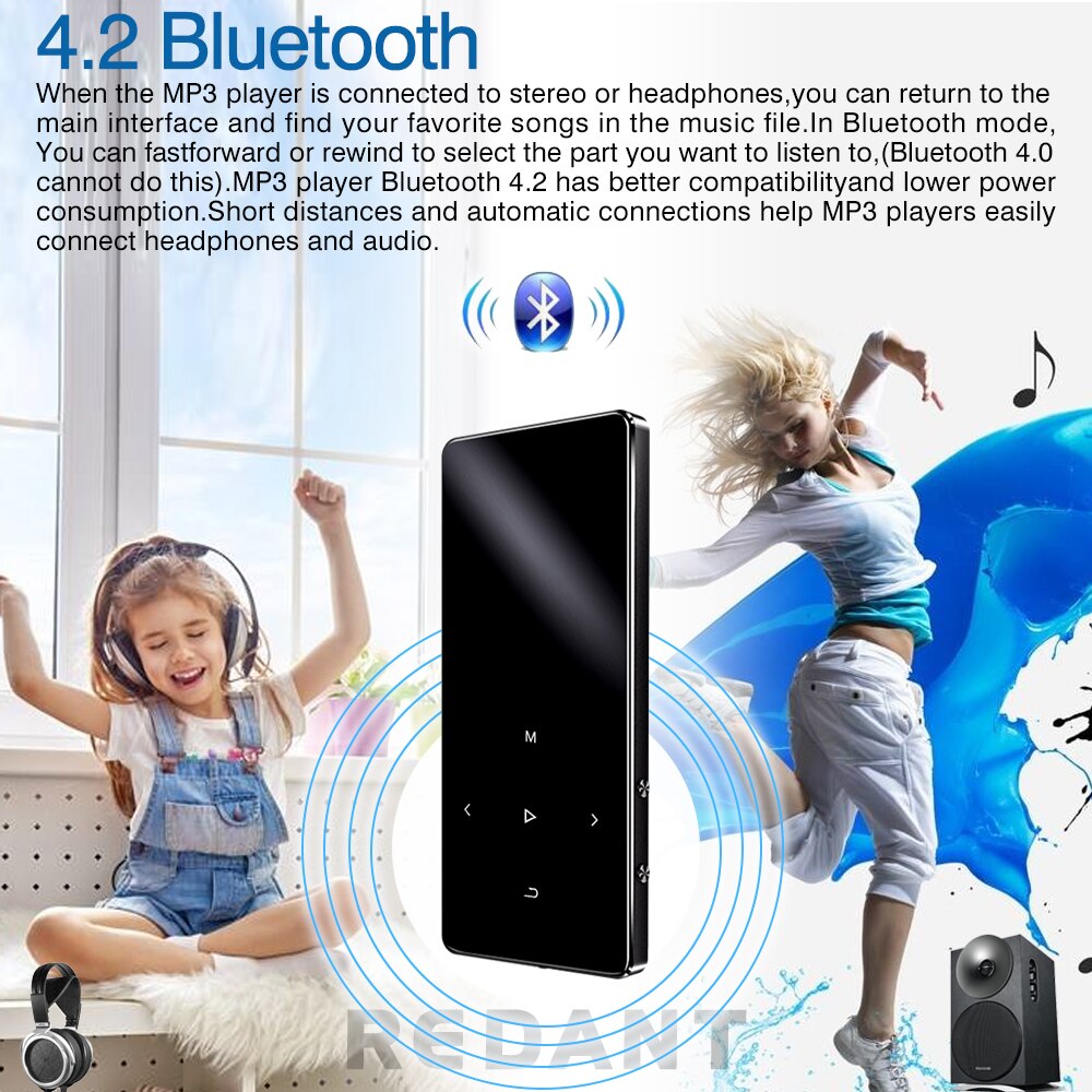 REDANT MP3 Lettore Bluetooth Con built-in Speaker da 1.8 pollici Dello Schermo di Tocco Tasti FM Radio Voice Recorder E-Book Lossless Musica Hifi