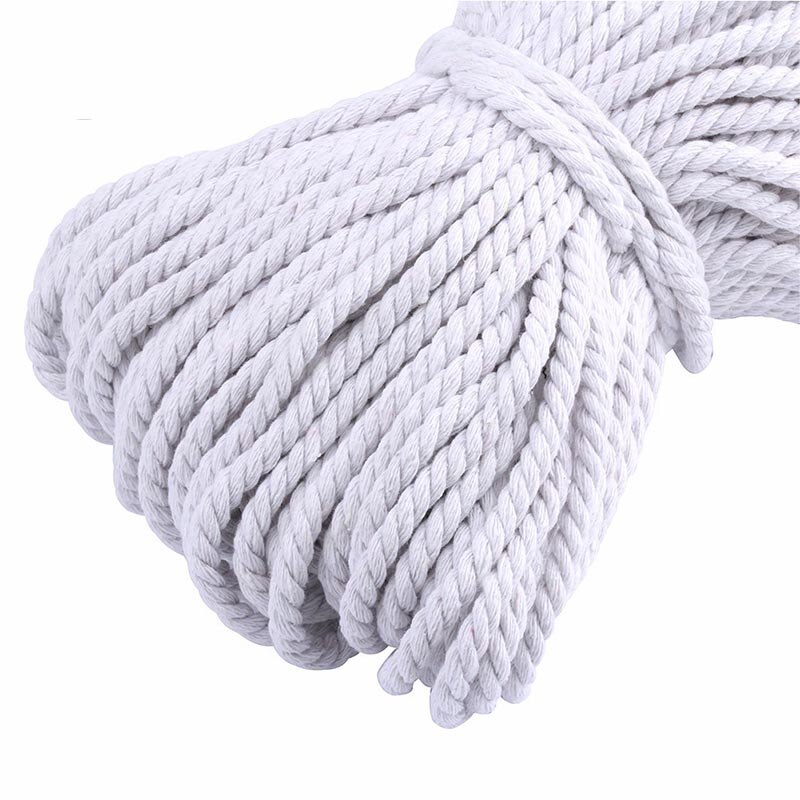Cordon torsadé en Coton 100% avec 3 parties, 30 mètres, 5mm, corde pour sac, accessoires de couture, décoration pour bricolage: WHITE