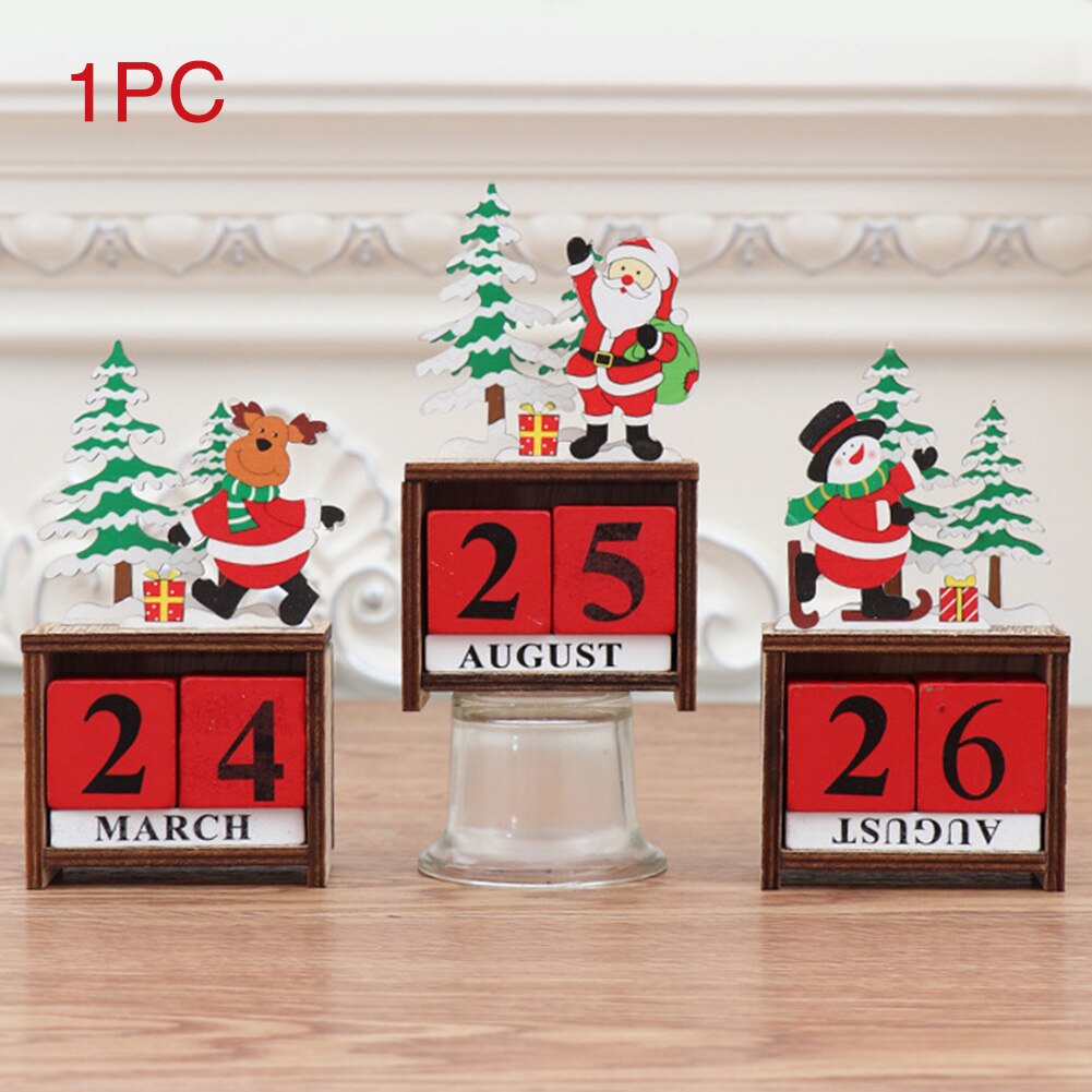 Utilería para fotografía, calendario para el hogar, Decoración de mesa bonita artesanal, portátil, árbol de Navidad, Festival, cuenta atrás, bloque de de madera