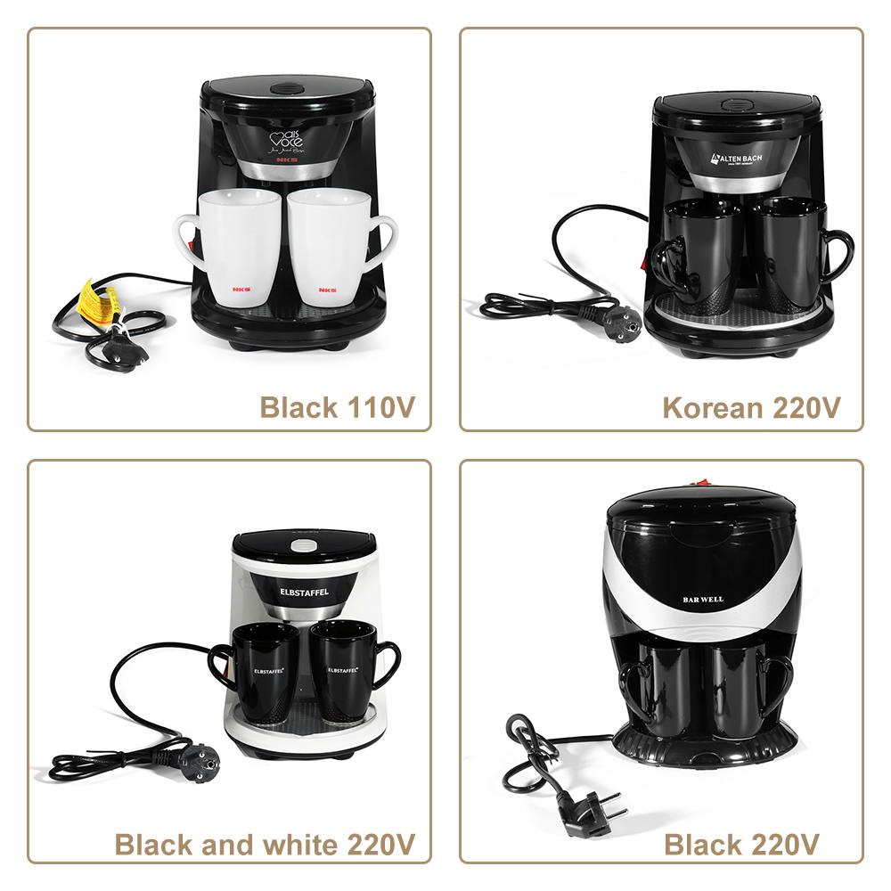 450w casa elétrica gotejamento máquina de café auto dupla xícara máquina de café dupla-uso americano máquina de chá de café 110v/220v