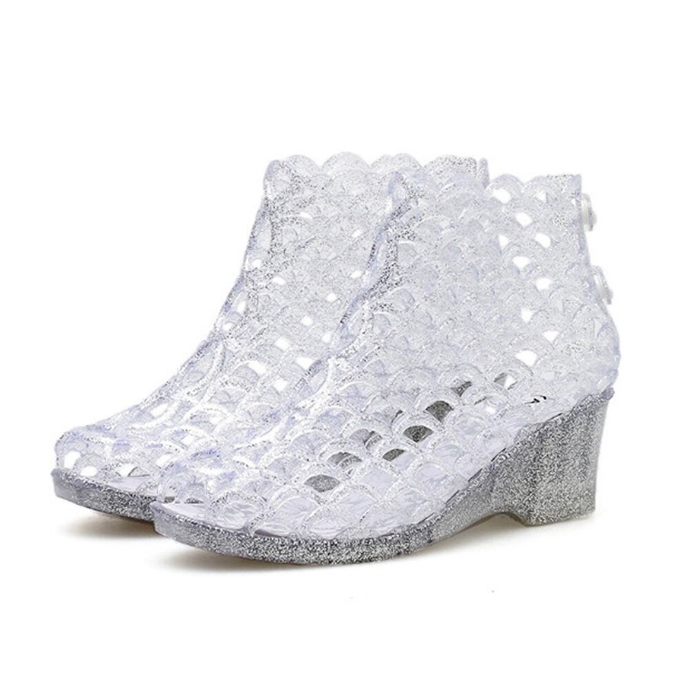 Dames blingbling sandalen open teen holle mesh casual slip op hoge hakken jelly schoenen zomer dames fishmouth sandaal: Duidelijk / 7.5