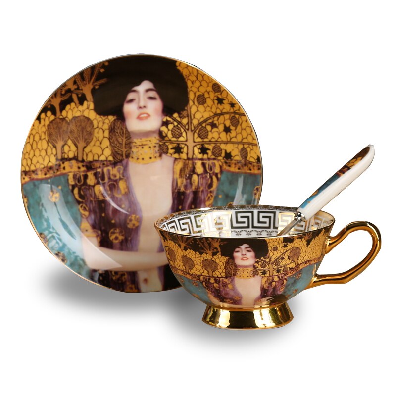 Ensemble de tasses à café Gustav Klimt, service à thé en céramique chinoise, Klimt Kiss, de luxe, service à boissons en porcelaine, tasse à thé et soucoupe: Judith