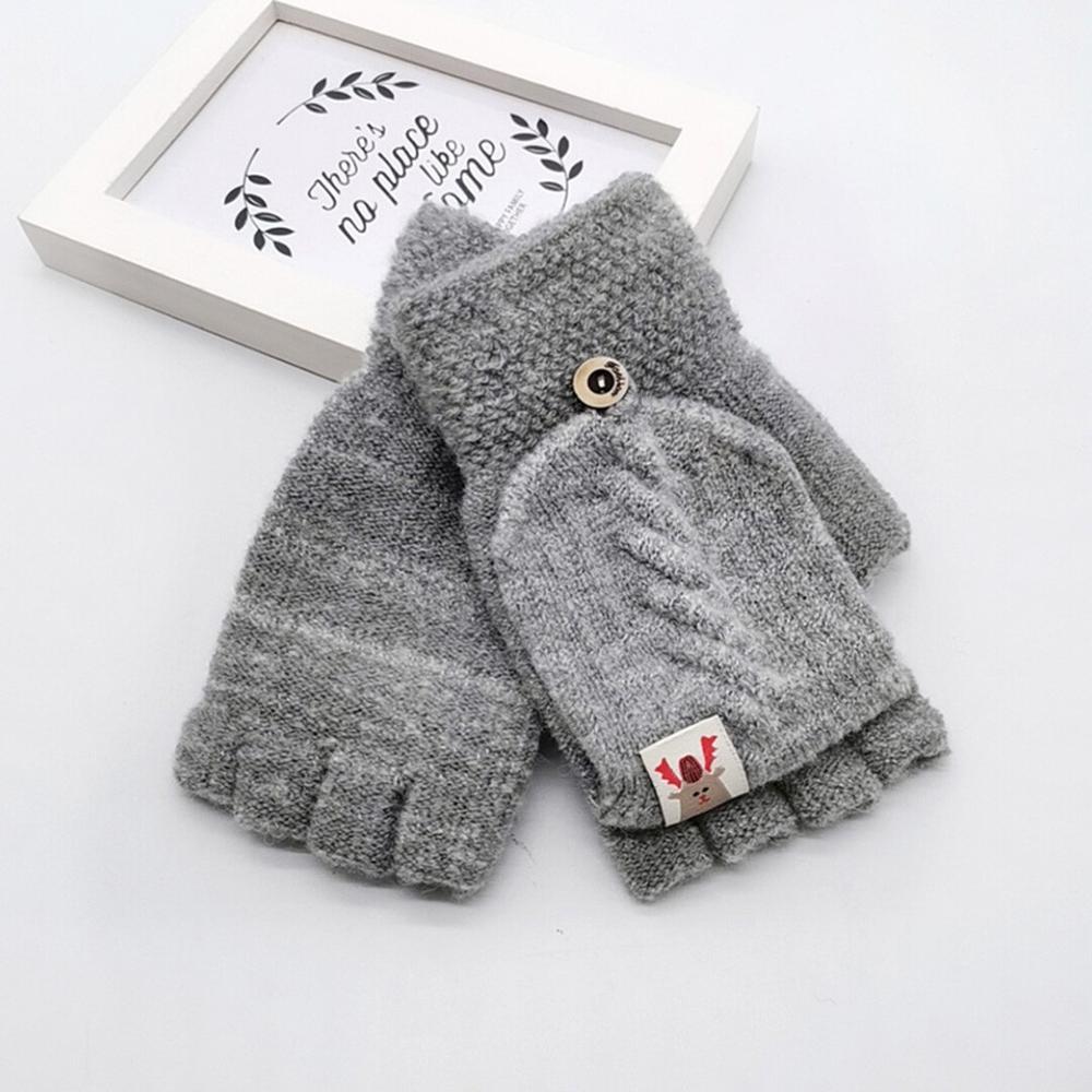 Vinter varme handsker børn børn strikket konvertible flip top fingerløse vanter handsker & xs
