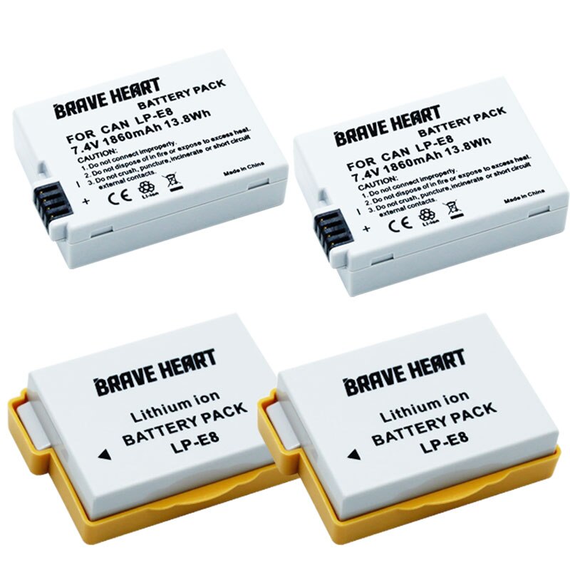 7.4v 1860 mah bateria lp  e8 batteri batteri akku + dubbel laddare för canon eos 550d 600d 650d 700d x4 x5 x6i x7i t2i t3i: 4 batterier