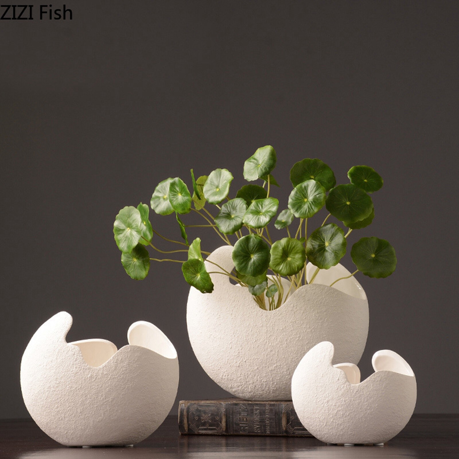 Vase à fleurs en céramique Imitation coquille d'œuf, artisanat chinois, Pots de fleurs hydroponiques en porcelaine, décoration artistique de salon