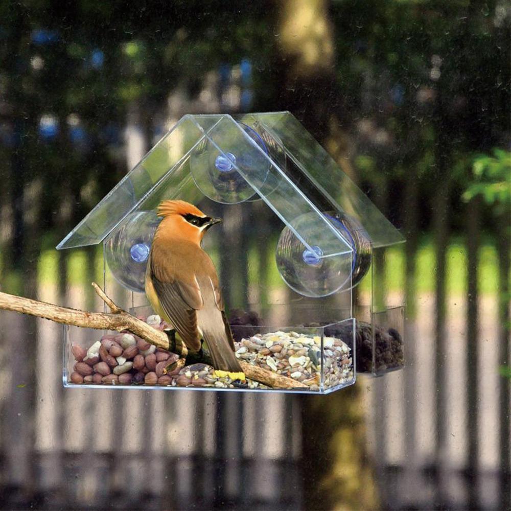 Voederhuisje voor vogels met raam, praktisch transparant acryl vogelhuisje met zuignap, buitenvoederhuisje voor vogels, tuinbenodigdheden