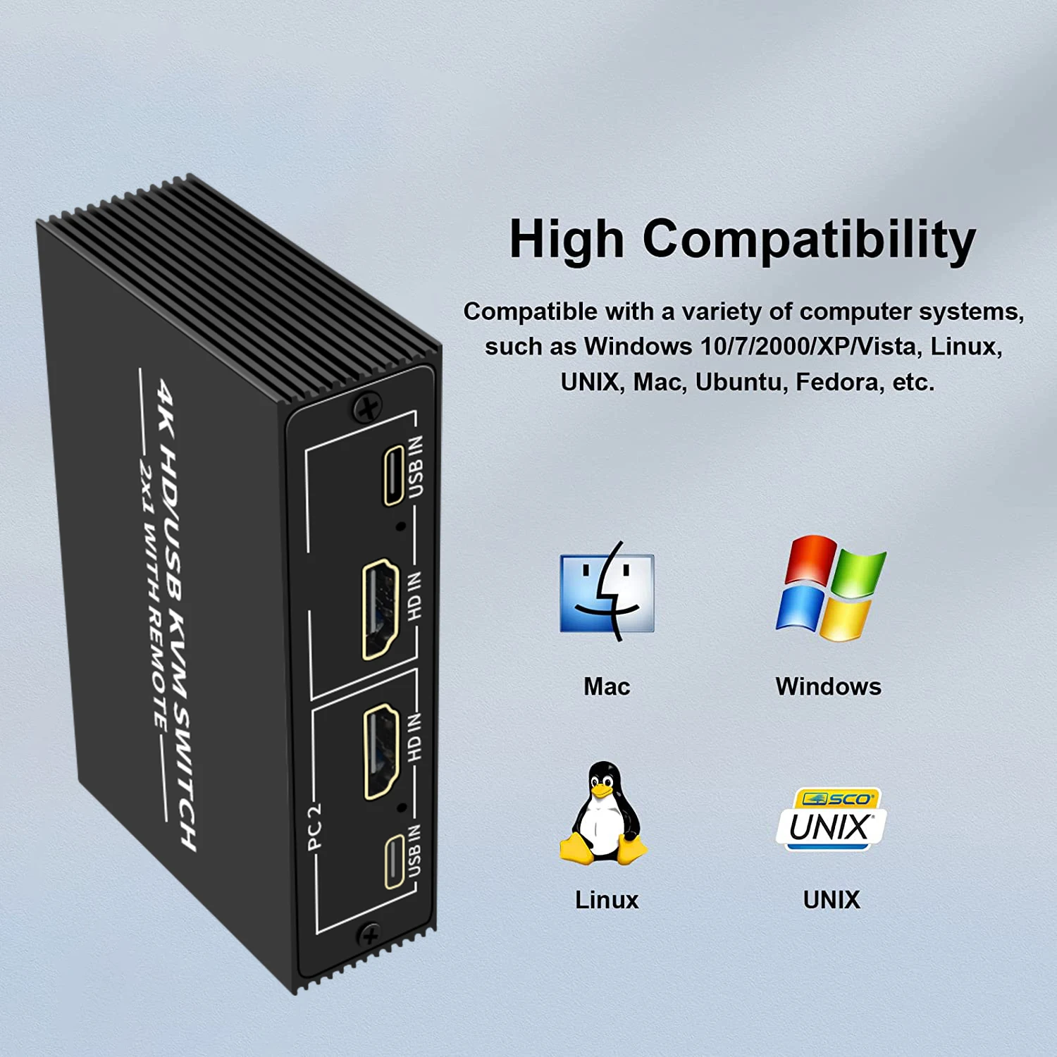 HDMI KVM Switch 2x1 4K HDMI USB Switch Selector 2 in 1 out with 4 Port USB Hub Desktop Controller Sharing Monitor Mouse Keyboard