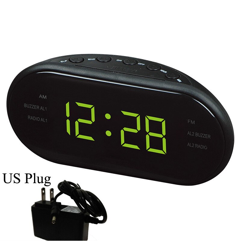 Sleep & Snooze Function Outlet Powered Big Digit Display for Bedroom LED Digital Alarm Clock AM/FM Radio with Dual Alarms: Green US