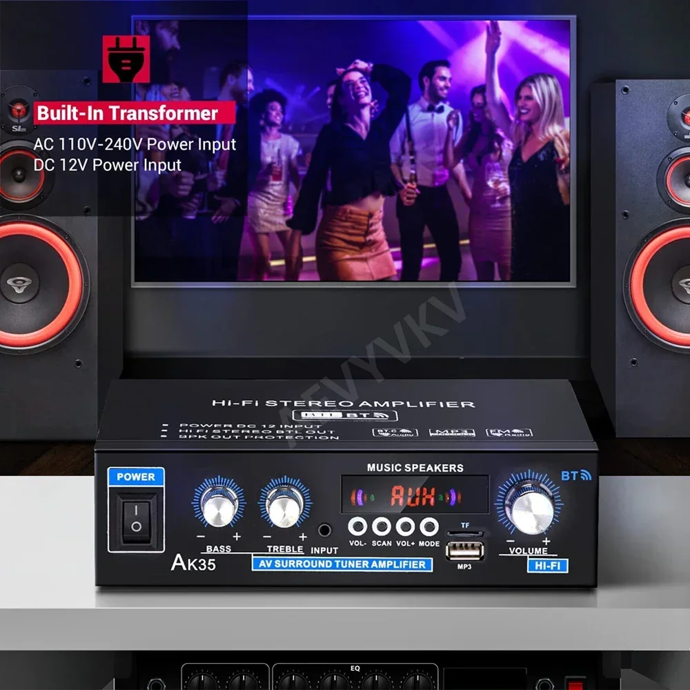 AK35 Home Power Amplifier 2.0 Channel Bluetooth 5.0 Surround Sound FM USB Remote Control Mini HIFI Digital Amplifiers 110V/220V