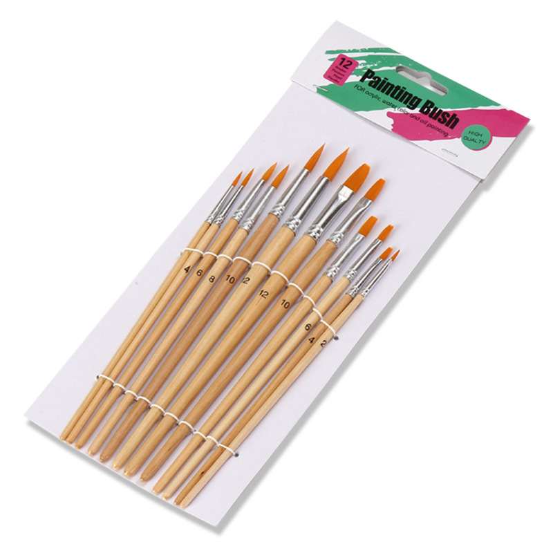Juego de pinceles de nailon para pintura al óleo, Set de 12 unidades de pinceles para pintura al óleo para acuarela, dibujo acrílico, suministros de arte, diferentes tamaños