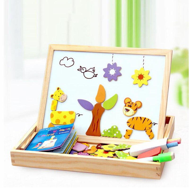 100Pcs Magnetische Tekentafel Blackboard Learning Onderwijs Speelgoed Voor Kinderen Houten Multifunctionele Kinderen Animal Puzzel Schrijven