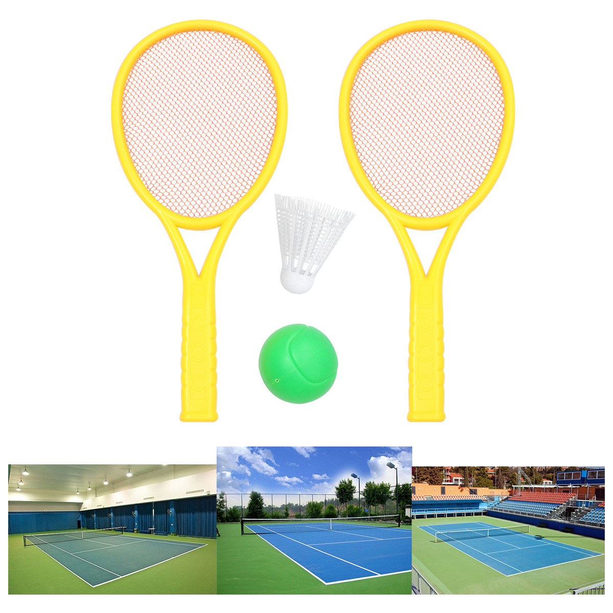 1 ensemble/4 pièces en plastique Tennis raquette ensemble Sports de plein air Tennis raquette ensemble Parent-enfant éducatif Badminton Tennis raquette ensemble