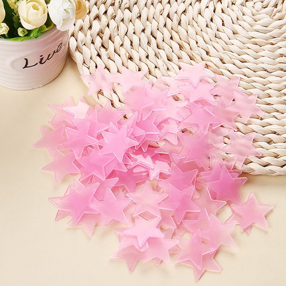 100Stck PVC Sterne Leuchten Aufkleber leuchtend in dunkel Nacht Neonlicht Zauberstab Kunst 3D Hause Abziehbilder Für freundlicher Zimmer Decke schalter Dekor: Rosa