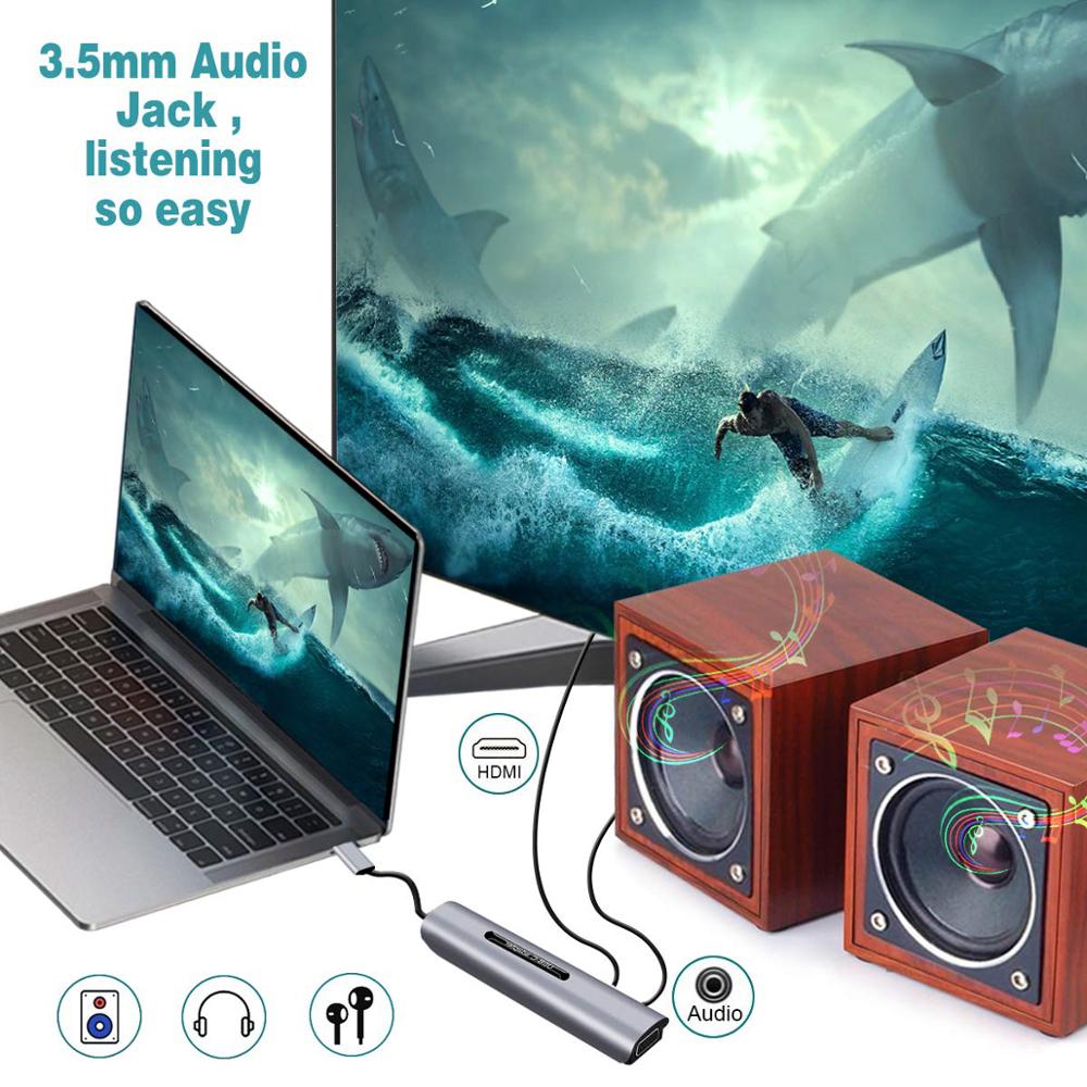 Goojodoq 9 porte usb c hub til hdmi vga rj45 gigabit ethernet strømadapter dock pd oplader til macbook pro air multi type c hub