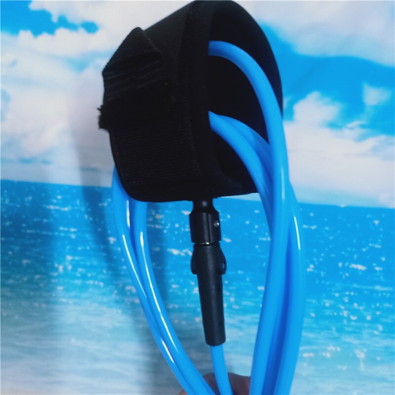 10feet 7mm Surfboard Leash Anti-lost TPU Double Swivels Straight Safe Rope Water Sports paddle board Leash blue surf leash