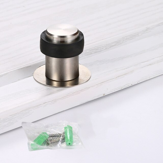 1pcs Rubber Anti-collision Door Stopper Stainless Steel Round Resistance Home Door Floor Wall Protector Door Catcher Stops: No punch-46mm